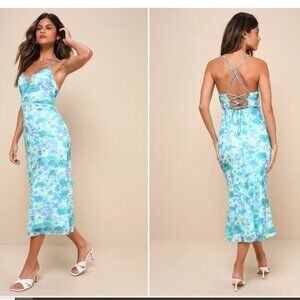 Lulus Mesh Lace-Up Midi Dress | NWT | Size M